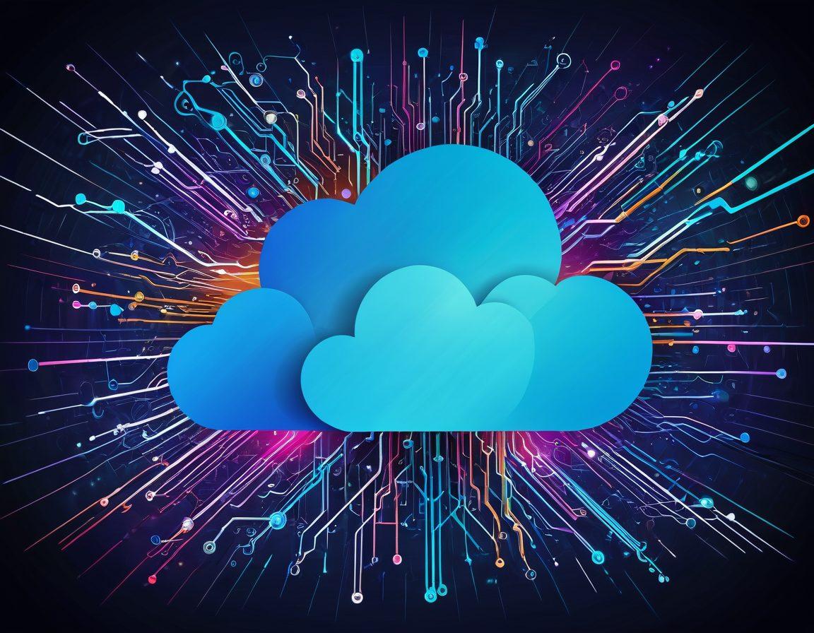 A dynamic scene of a cloud morphing into lines of code, with a streamlined set of web tools forming around it, symbolizing a seamless transition. The background includes subtle digital patterns representing connectivity and innovation. futuristic, vibrant colors, vector art.